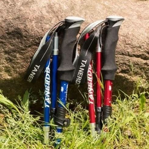 Ergonomic adjustable trekking poles, engineered for comfort, balance, and trail support.