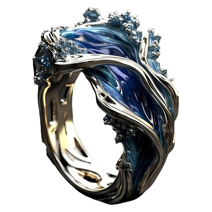 Gift-ready adjustable ocean wave ring, presented in a small jewelry box, ocean accessory