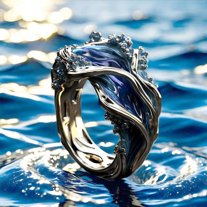 Sea-inspired jewelry: adjustable ocean wave ring, perfect gift for ocean lovers
