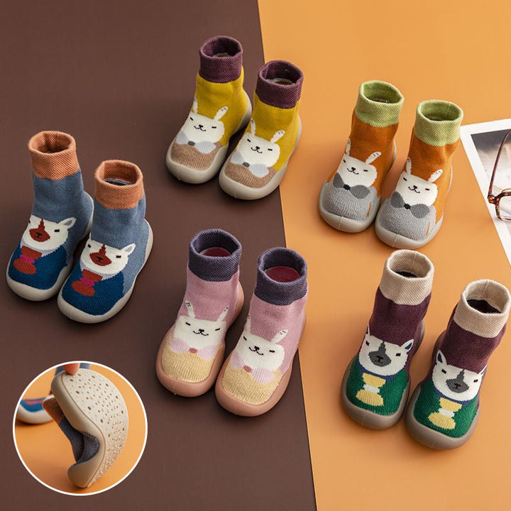 Cozy non-slip sock shoes with cute bear design for baby's first steps
