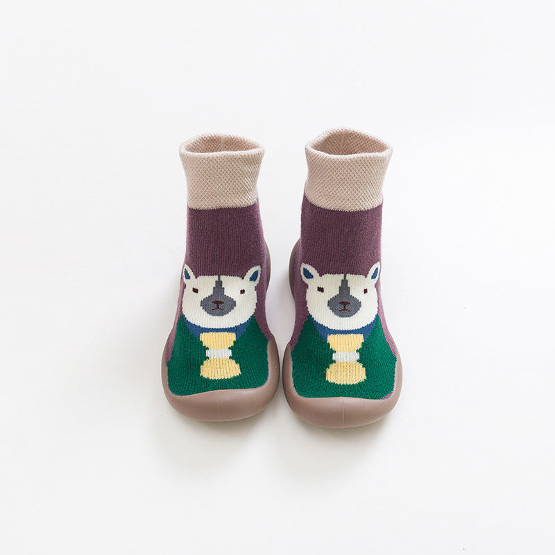 Breathable baby footwear, soft sole sock shoes with playful cartoon details