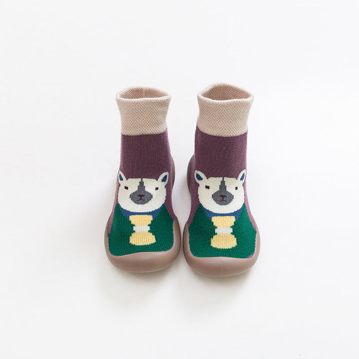 Breathable baby footwear, soft sole sock shoes with playful cartoon details