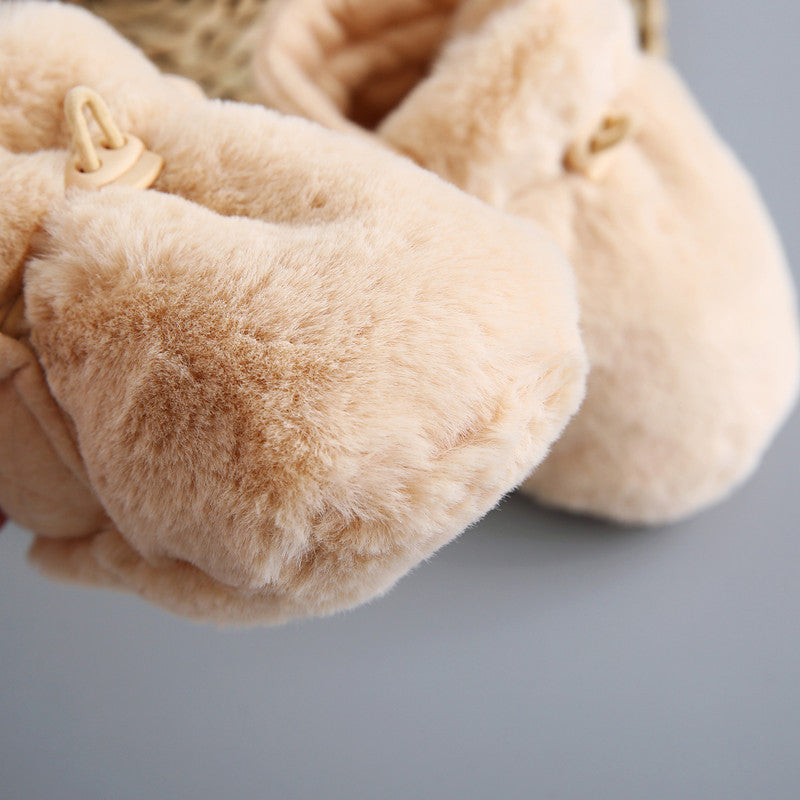 Pair of soft sole anti-slip cotton baby shoes with a playful cartoon fox design