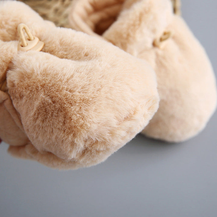 Pair of soft sole anti-slip cotton baby shoes with a playful cartoon fox design