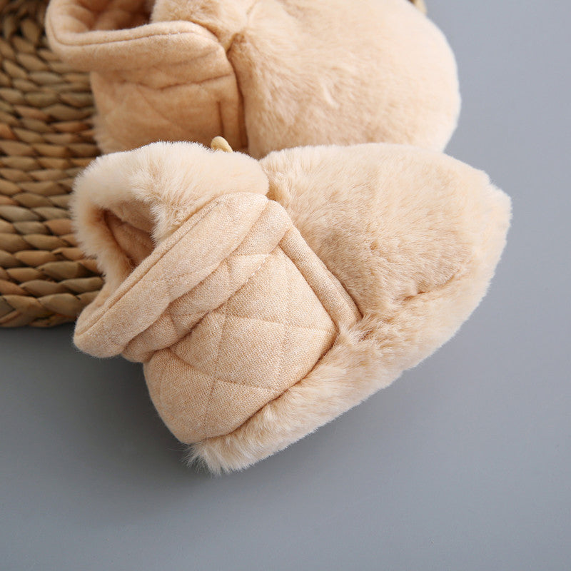 Cartoon plush cotton baby shoes for toddlers, featuring a sweet penguin, soft anti-slip sole