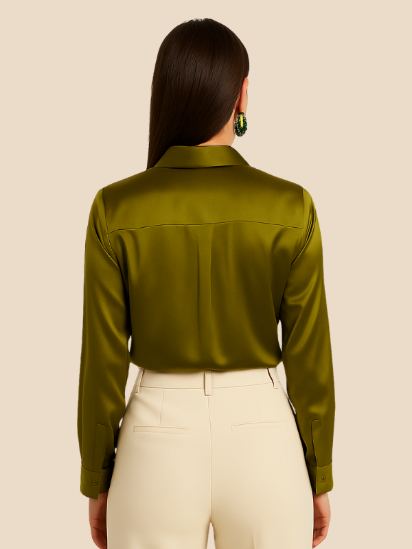 Versatile Adriana women's blouse, professional long sleeve button-up.