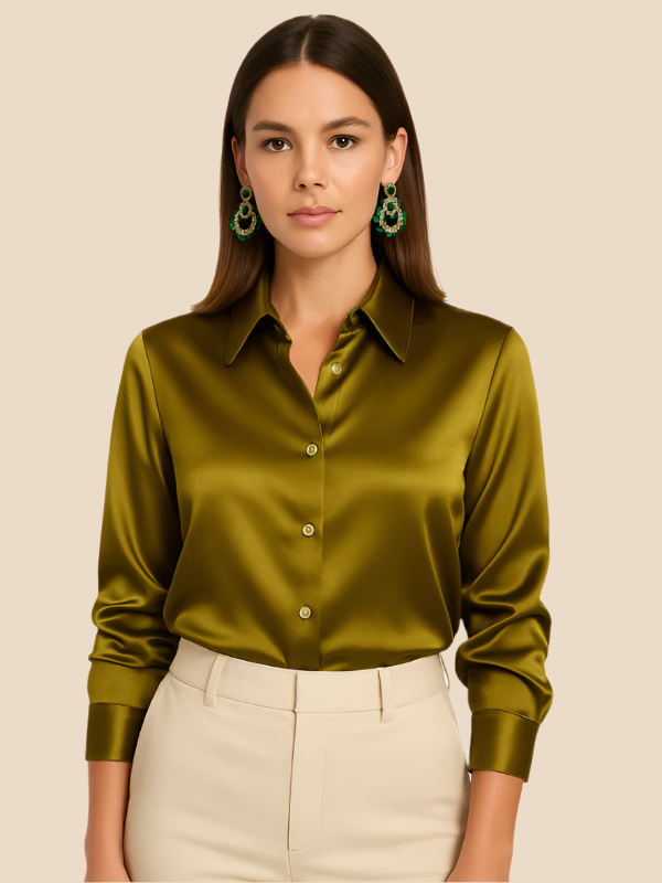 Chic Adriana button-up, a long sleeve professional top for ladies.