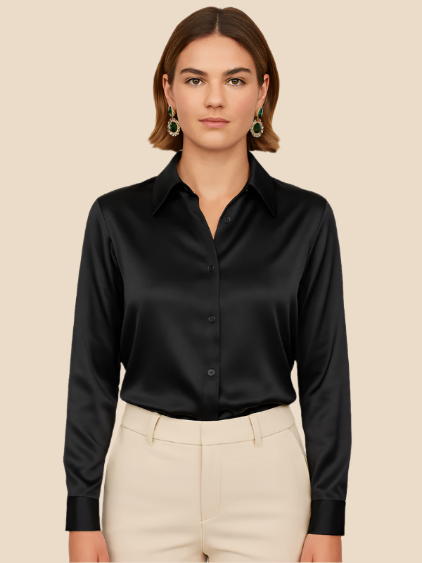 Classic Adriana button-up blouse, an elegant top for women's office style.