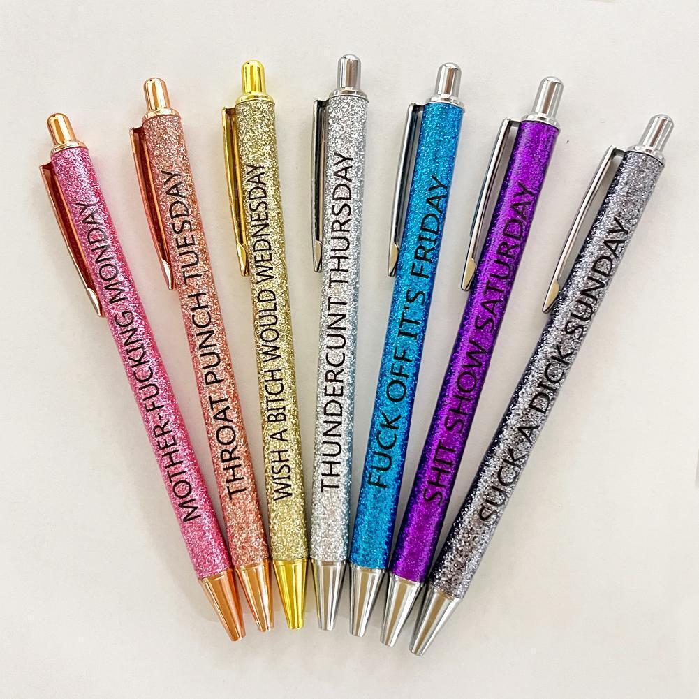 Adult humor retractable black ink pen set, a great novelty item for writing or as a humorous gag gift.