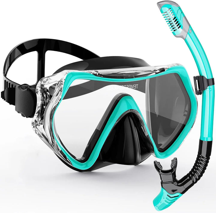 Complete adult snorkel gear: diving mask with 180° panoramic view & anti-fog lens, paired with a dry snorkel.