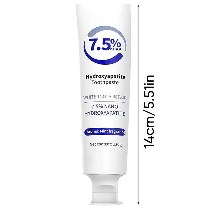 Textured shot of Advanced Hydroxyapatite Whitening Toothpaste paste, indicating gentle formulation