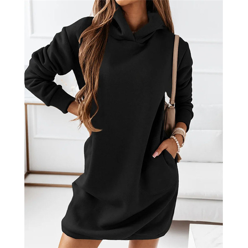 Amalia women's casual hoodie dress. Comfortable, knee-length, long sleeve, perfect for everyday wear & ultimate comfort.