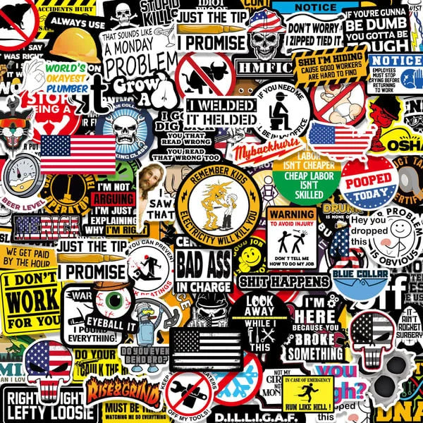 American themed waterproof vinyl sticker pack with patriotic designs and humorous decals.