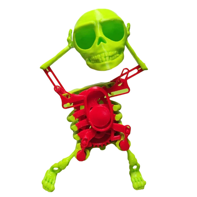 Stylish animated skull decor, black, with red glowing eyes and a lively musical component