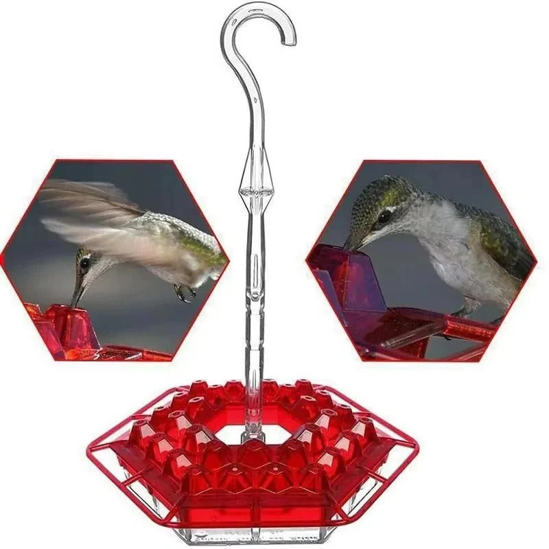 Polycarbonate hummingbird feeder designed for outdoor use, provides safe, ant-free nectar.