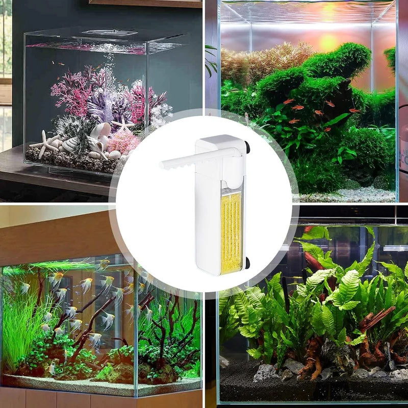Compact submersible filter for aquariums, ensures clear water, healthy fish environment, quiet