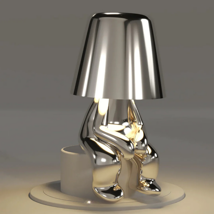 Rechargeable artistic table lamp, dimmable & touch control for flexible modern lighting.