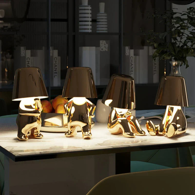 Contemporary artistic resin table lamp, dimmable touch control for modern homes.