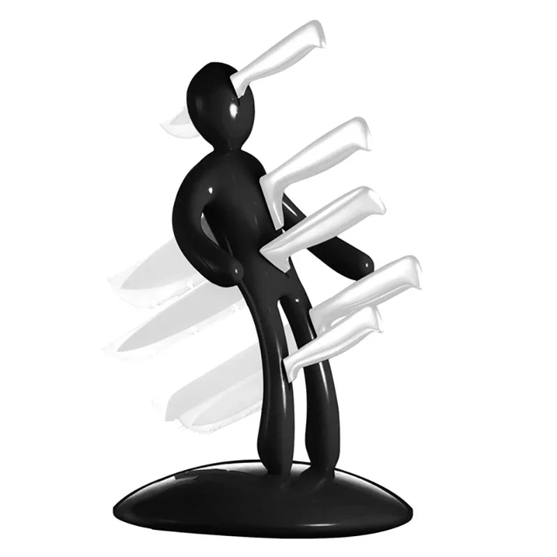 Artistic human-shaped knife stand, unique modern kitchen organization for countertop storage & cooking tools.