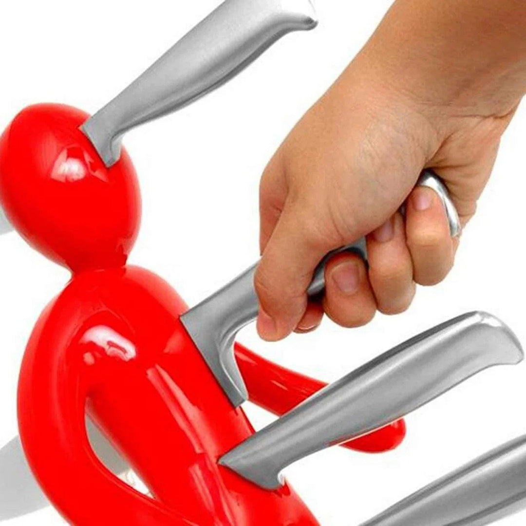 Sleek human-shaped knife block, a modern and unique kitchen cutlery holder for stylish countertop decor.