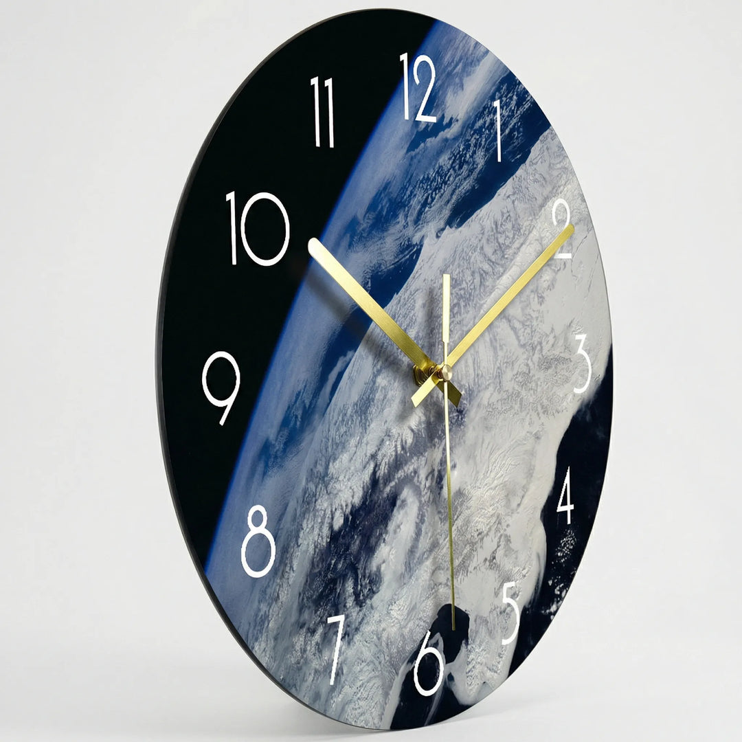 Gift-ready artistic wall clock. Modern space print design, silent movement for tranquil home or office.