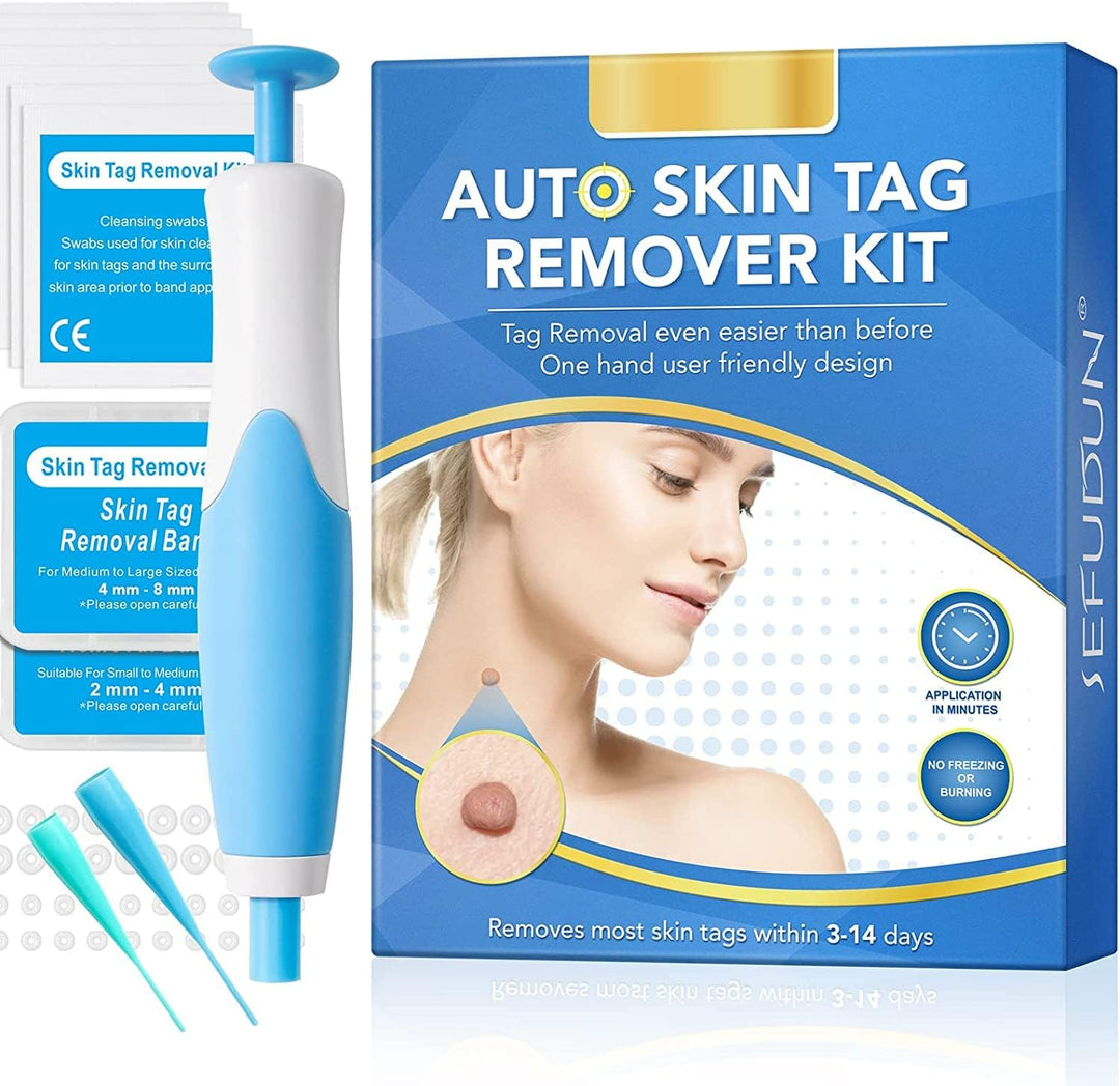At-home skin imperfection remover kit for discreet, effective skin tag and wart removal. Blemish corrector.