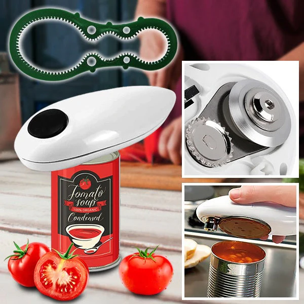 Elderly-friendly one-touch electric can and bottle opener with safe smooth edges.