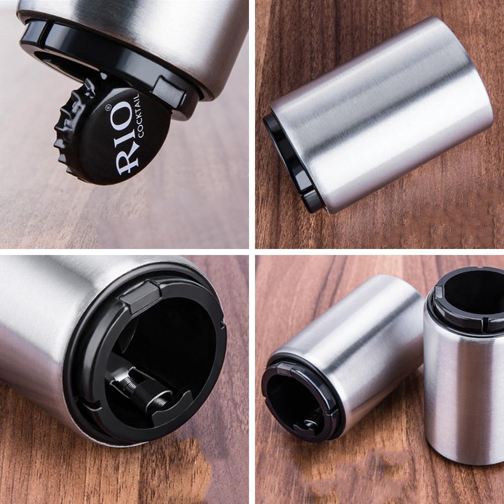 Beer bottle opener with magnetic cap catcher, ideal bar accessory for parties
