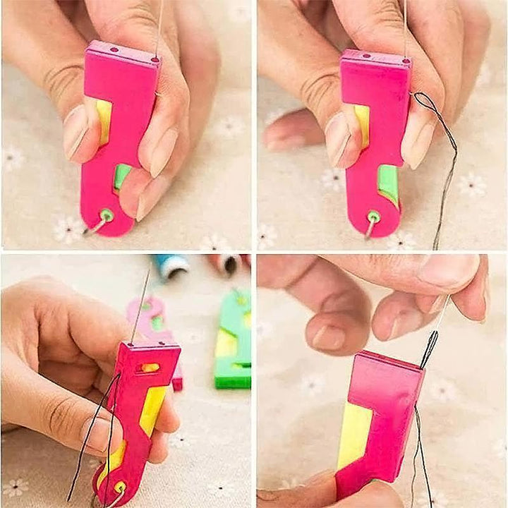 Automatic needle threader for sewing, designed to assist with threading small and hard-to-see needles.