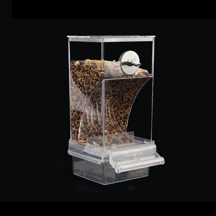 Transparent no-spill bird feeder with an automatic system, ensuring clean and efficient bird care