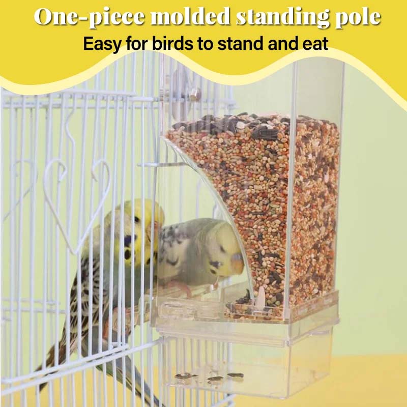 Clear automatic bird feeder with large seed capacity, non-spill design, easy bird care