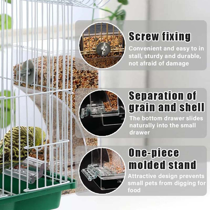 Transparent bird feeder, 200g automatic no-mess seed dispenser for parakeets and canaries