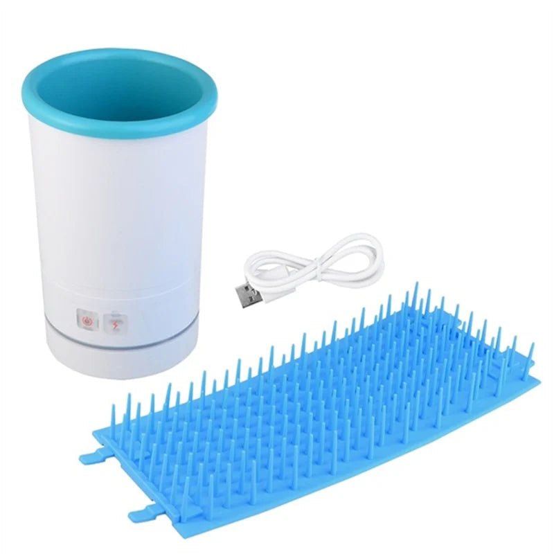 Automatic dog paw cleaner with soft silicone bristles, efficiently removes mud for clean, healthy paws.