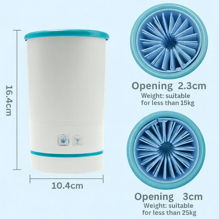 Rechargeable automatic pet grooming paw cleaner cup. Gentle on dogs & cats, great for removing mud.