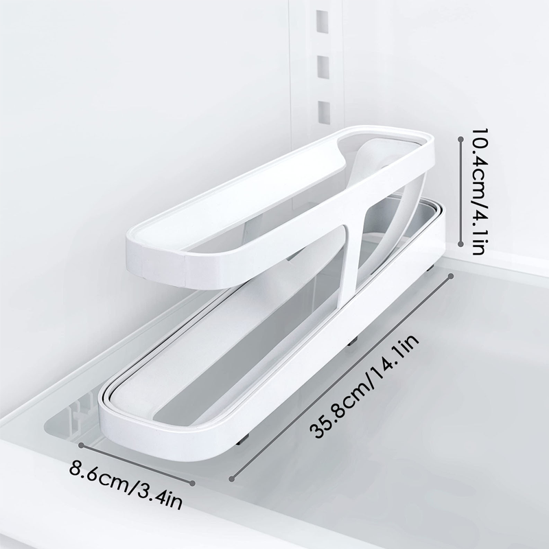 Automatic Rolling Egg Dispenser next to other refrigerator organizers, creating an efficient kitchen space.