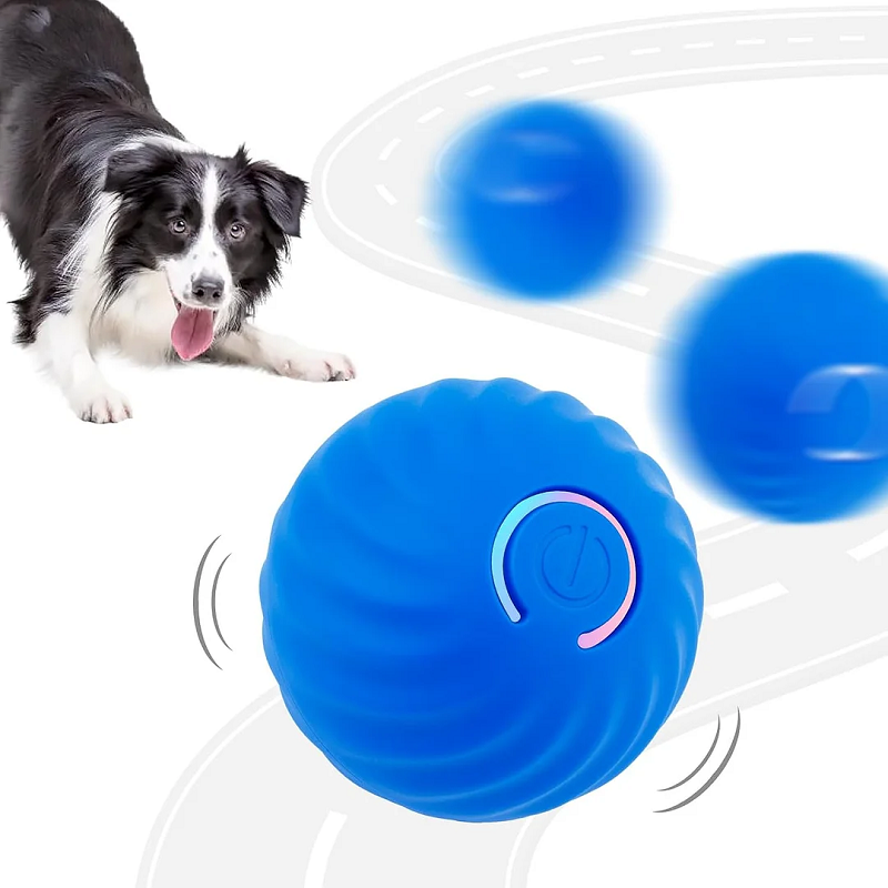 Brightly colored automatic rolling pet toy ball, perfect for dog enrichment