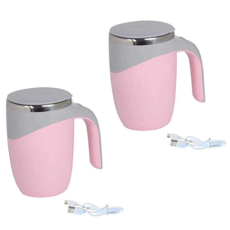 Side view of the automatic self-stirring coffee mug, emphasizing its compact design and lid.