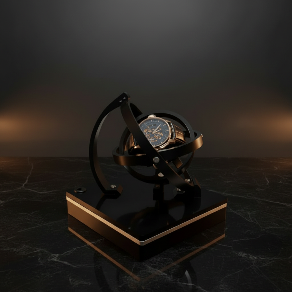 Automatic watch winder with silent motor for optimal timepiece care and display. A luxury home decor accessory.