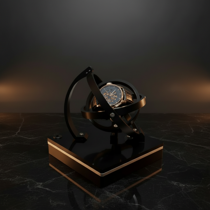Automatic watch winder with silent motor for optimal timepiece care and display. A luxury home decor accessory.