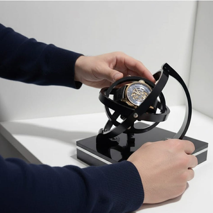 Luxury automatic watch winder, silent motor. Ideal for collectors' valuable timepieces, enhancing any home decor.