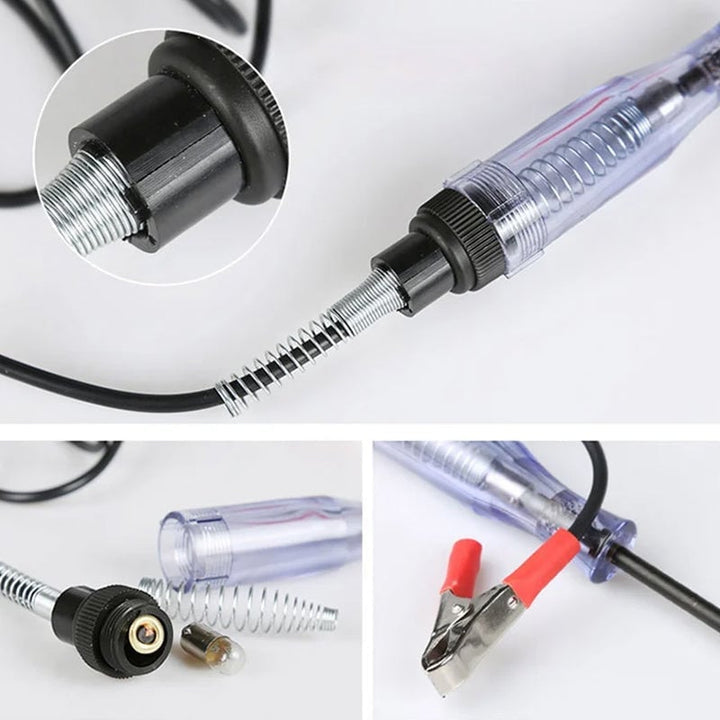 Automotive electrical circuit test pen with long cable and alligator clip, voltage meter