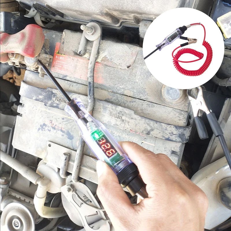 Automotive electrical circuit test pen, backlit LCD screen for clear voltage display