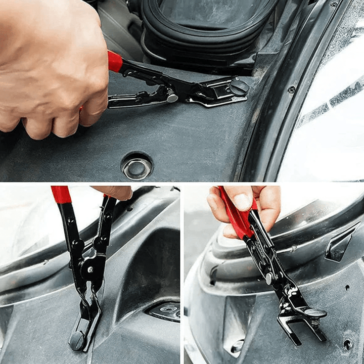 Mechanic's automotive fastener pliers for quick and damage-free plastic rivet removal