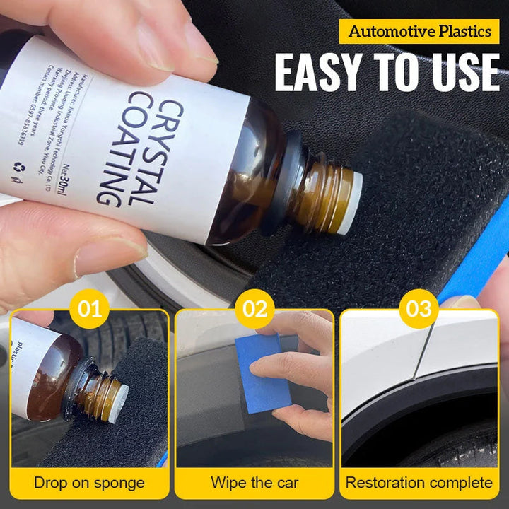 Hand applying Automotive Plastic Restorer for auto maintenance and UV protection