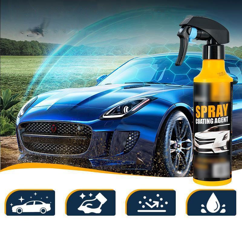 Automotive Shine & Protection Spray actively being sprayed onto a car panel, even coating application