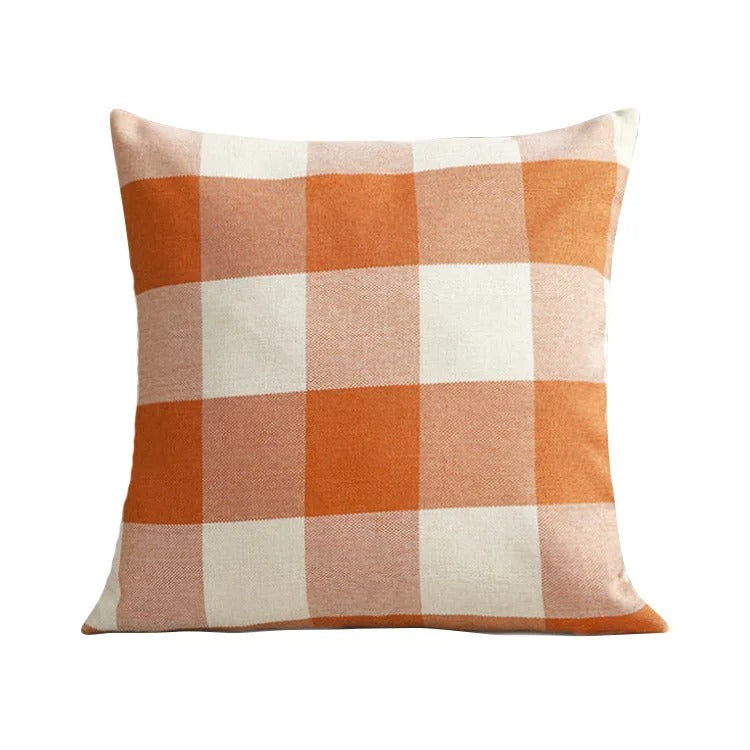 Rustic autumn plaid checked decorative throw pillow cover, enhancing cozy fall home decor.