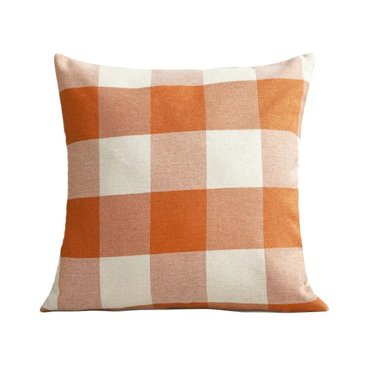 Rustic autumn plaid checked decorative throw pillow cover, enhancing cozy fall home decor.