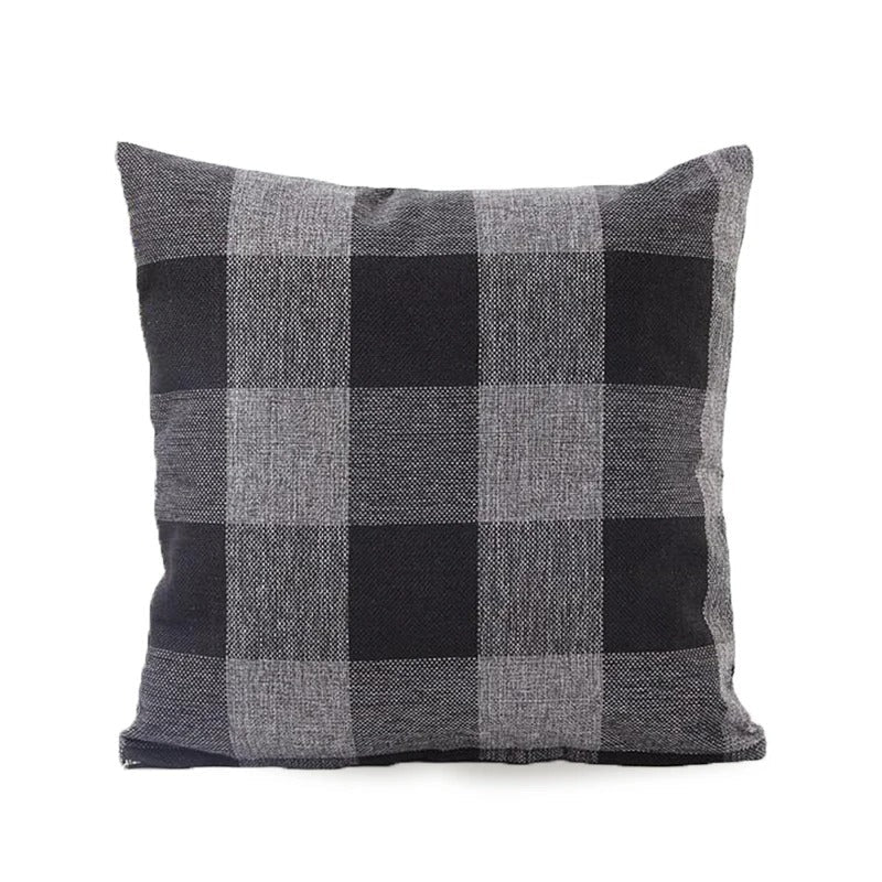 Cozy cotton blend decorative throw pillow cover featuring a classic autumn plaid pattern.