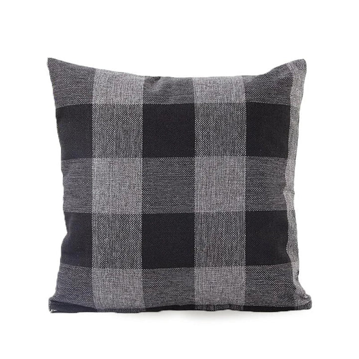 Cozy cotton blend decorative throw pillow cover featuring a classic autumn plaid pattern.