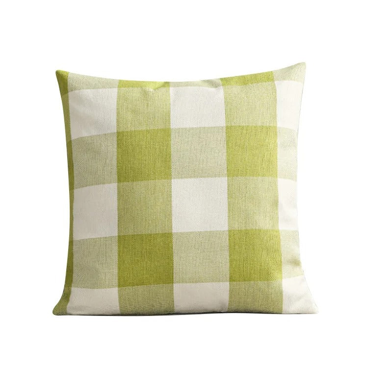 Yellow & white plaid checked pillow cover, a decorative accent for cozy autumn home decor.